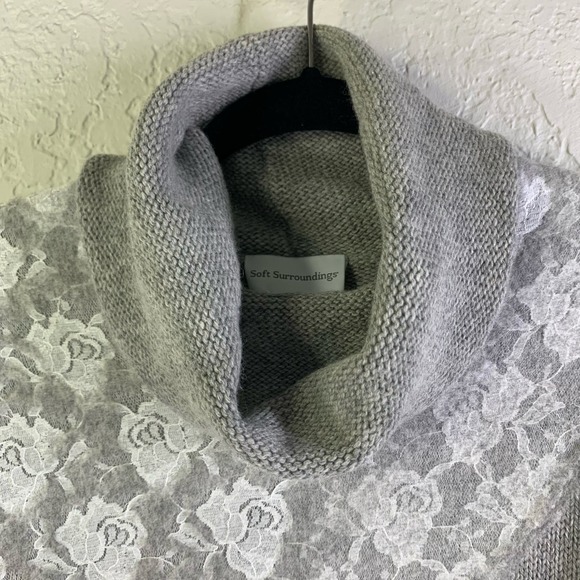 SOFT SURROUNDINGS Claudette Cowl Turtle Neck Long Tunic Knit Lace Wool Sweater - Picture 2 of 12